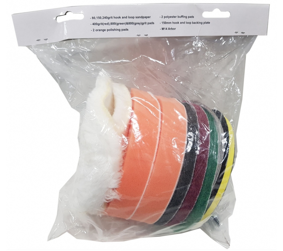 Polishing and sanding pad set | Ø 150 mm | 12 pcs (BK1002)