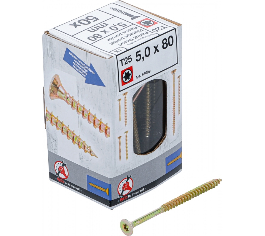Multi-Purpose Screws | T-Star (for Torx) T25 | 5.0 x 80 mm | 50 pcs. (88009)