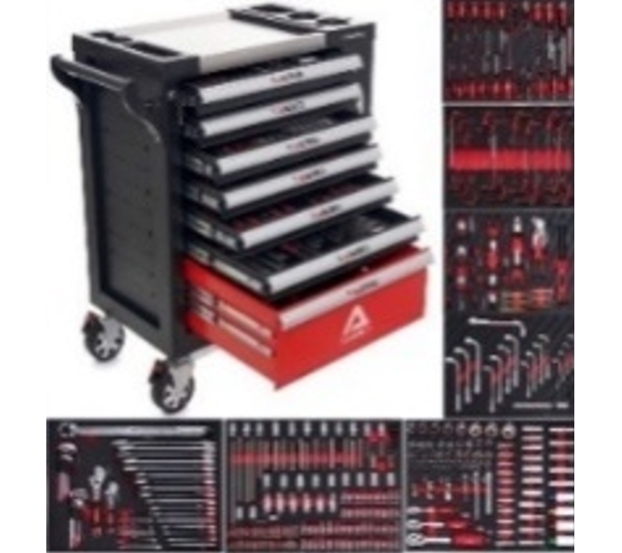 Tool cabinet | metal top | with tools | 7 drawers / 1 door | 322 tools (H7002)