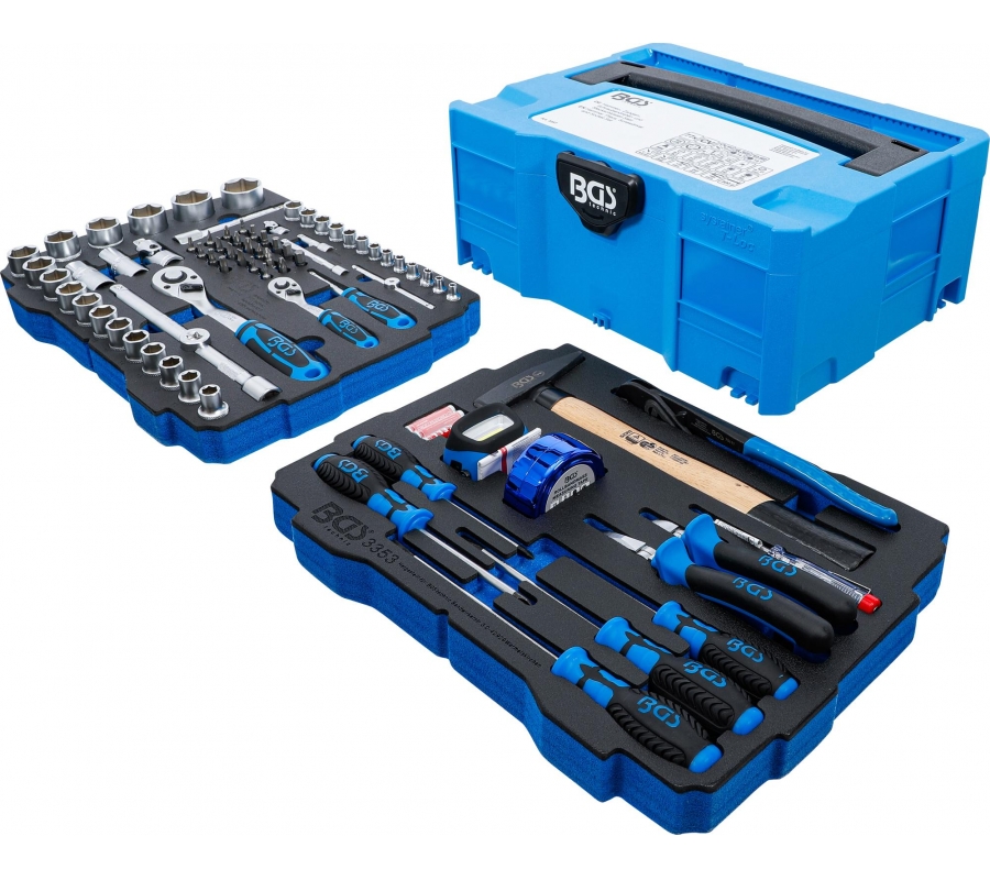 Socket, Hammer, Pliers, Screwdriver Set | 6.3 mm (1/4") / 12.5 mm (1/2") | BGS systainer® | 77 pcs. (3357)