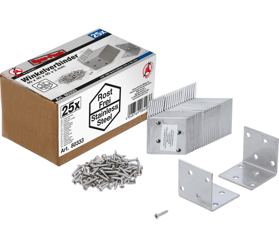 Angle Joint | stainless steel | 40 x 40 x 40 mm | Economy Pack | 25 pcs. (80333)