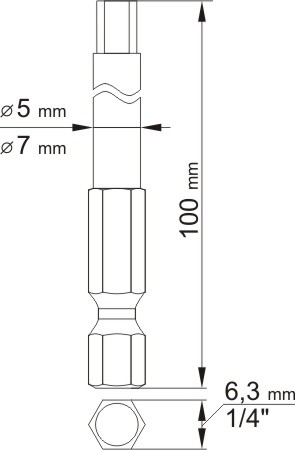 Antgaliai HEX šešiakampiai su skyle 1/4", 2vnt: H4x100mm; H6x100mm (YT-0495)