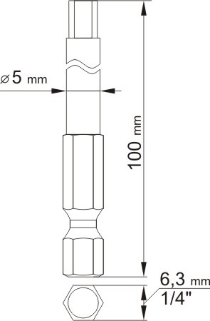 Antgaliai HEX šešiakampiai su skyle 1/4", 2vnt: H3x100mm; H5x100mm (YT-0494)