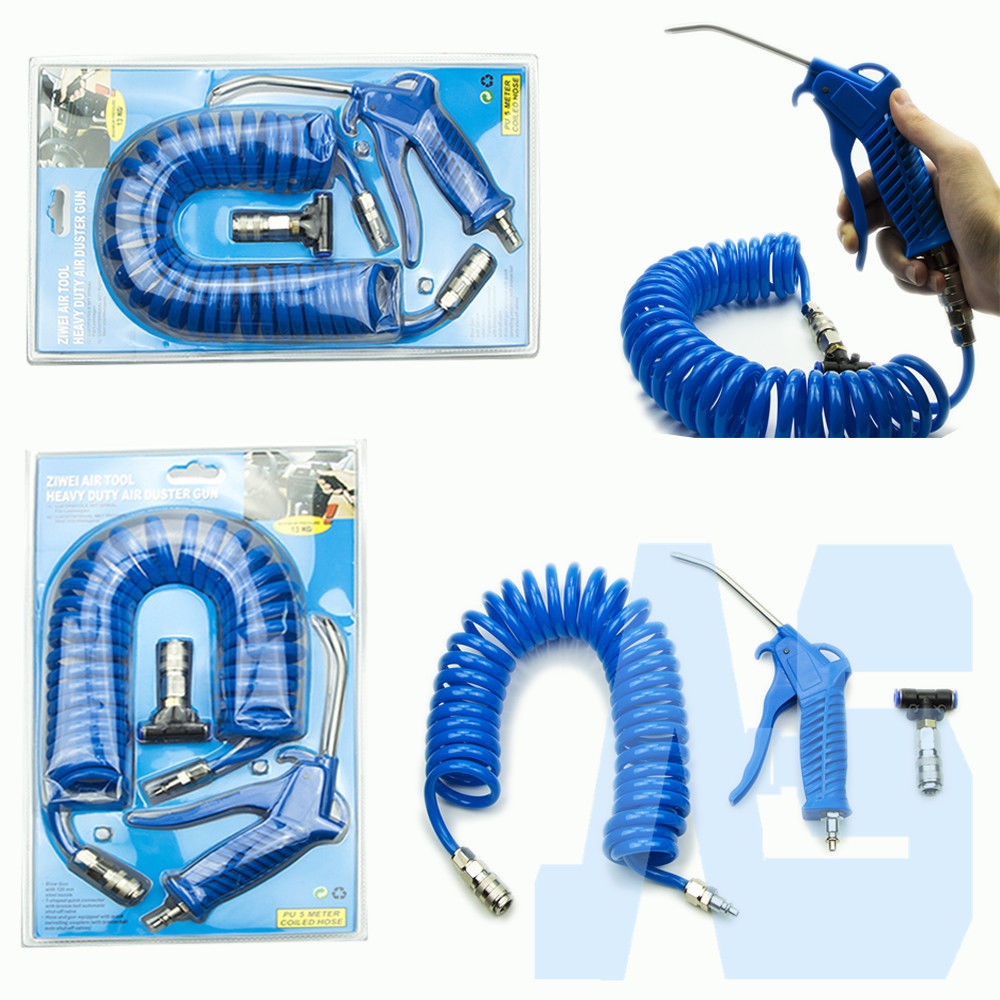 Air blow gun compressor with recoil hose steel nozzle compressed air dust blow PU 4x6mm (SK98210A)