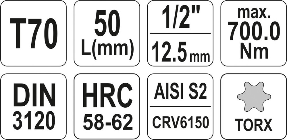 Antgalis įpresuotas į galvutę 1/2", T70 x 55 mm (YT-04319)