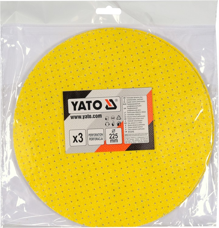 Perforuotas šlifavimo diskas su Velcro | P60 | 225mm | 3 vnt. (YT-846003)