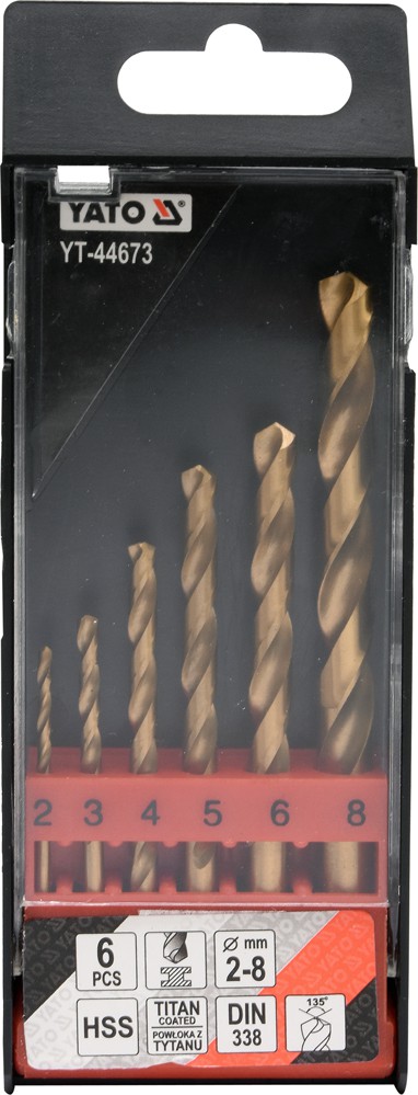 TWIST DRILL BIT SET HSS-TiN 6PCS 2-8MM (YT-44673)