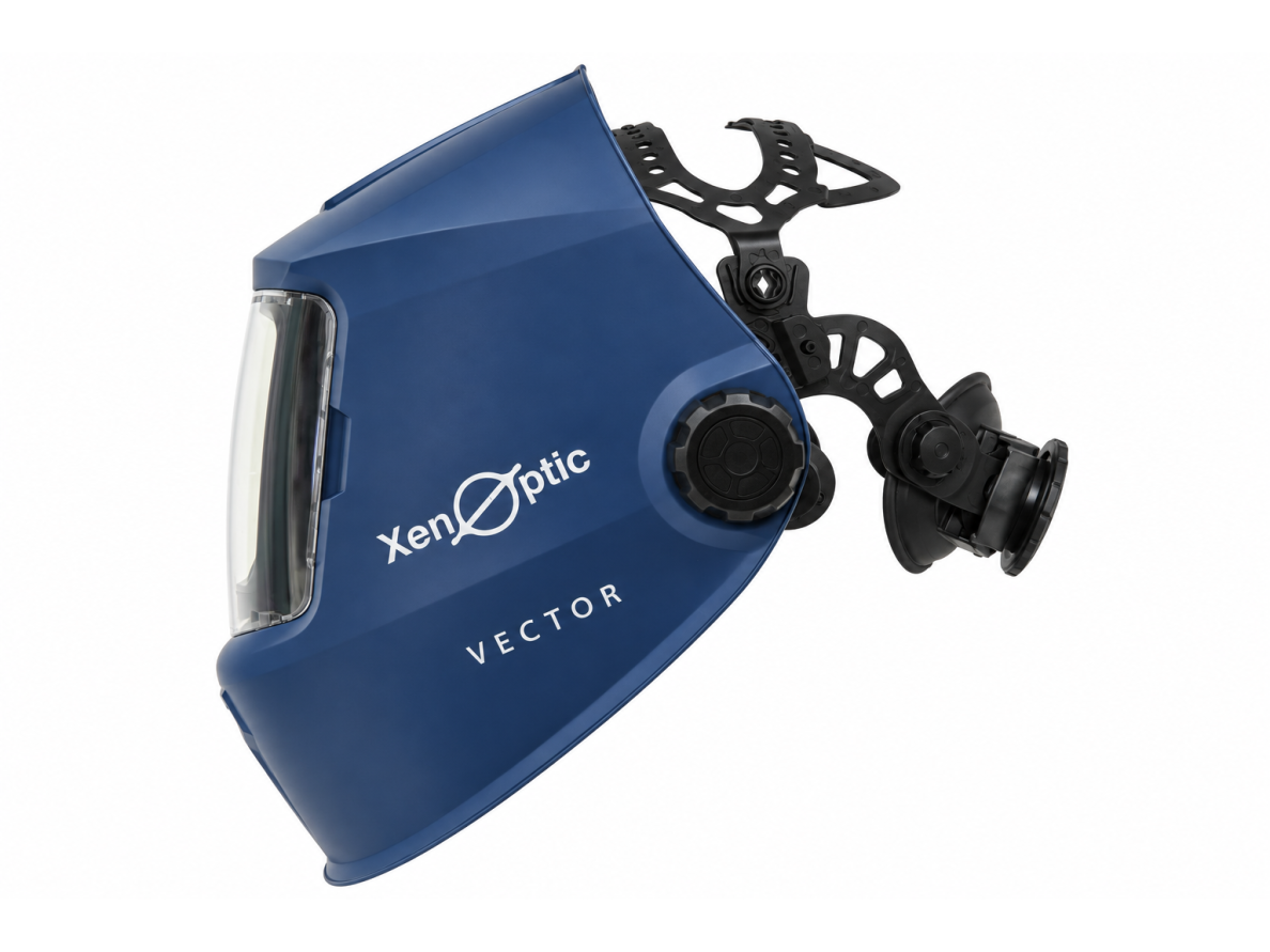 Suvirinimo kaukė su True Color XenOptic VECTOR, su plačiu matymo lauku ir Auto Shade technologija, komplektacija Ironworker su adapteriu statybiniam šalmui (XV6001.IW)