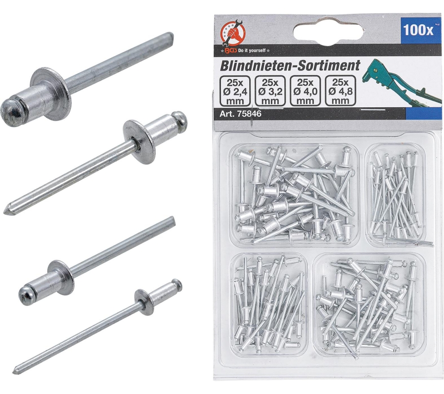 Blind Rivets Assortment | Ø 2.4 - 4.8 mm | 100 pcs. (75846)