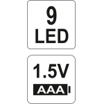 Šviesos diodų prožektorius 9 LED,  juodas (YT-08570)