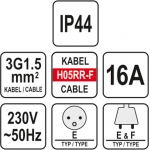 Prailginimo kabelis guminis IP44, 3x1,5mm2 30m (YT-81023)