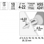 Grąžtas skylės (pa)platinimui pakopinis | 4-22 mm (YT-44741)