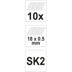 Laužomos geležtės peiliukams | SK2 plienas | 18 mm | 10 vnt. (YT-7525)