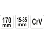 Raktas užmetamas šarnyrinis Cr-V, 15-35 mm (YT-01670)