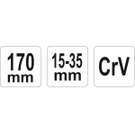 Raktas užmetamas su varžtu Cr-V, 15-35 mm (YT-01675)
