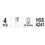 Frezų metalui rinkinys | HSS 4241 | 1/4" (6.3 mm) antgalis | 4 vnt (YT-44705)