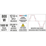 Automobilinis įtampos inverteris | 12/230V 800 W (YT-81491)