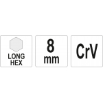 L tipo raktas | ilgas | hex šešiakampis | 8,0 mm (YT-05440)