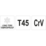L tipo raktas | ilgas tipas | T-Star (su skyle) (Torx) T45 (YT-05521)
