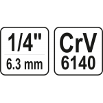 Adapteris | vidinis kvadratas 6.3 mm (1/4") | vidinis šešiakampis 6.3 mm (1/4") (YT-12971)