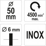 Diskinis šepetys su kotu | nerūdijantis plienas | INOX | 50 mm (YT-47565)