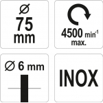 Diskinis šepetys su kotu | nerūdijantis plienas | INOX | 75 mm (YT-47568)