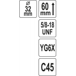 Universali gręžimo karūna | TCT | 5/8"-18UNF | 32 mm (YT-43974)
