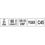 Коронка универсальная | TCT | 5/8"-18UNF | 51 мм (YT-43976)