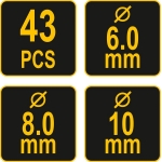 Набор инструментов для дюбельных соединений | 6/8/10 мм | 43 шт. (24080)