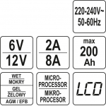Pakrovėjas 6 V ir 12 V akumuliatorių įkrovimui | 6V/2A, 12V/8A (YT-83001)