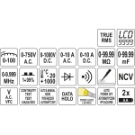Universalus matuoklis su TRUE RMS funkcija | automatinis ir rankinis matavimas | LCD  9999 (YT-73097)