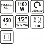 Электрический ударный гайковерт 1/2" 450Нm (57092)