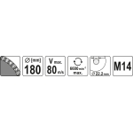 Deimantinis šlifavimo diskas | lėkštės tipo | M14x180 mm (YT-60323)
