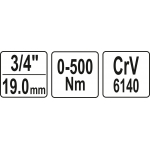 Dinamometrinis raktas | švytuoklinis | 3/4", 0-500 Nm (YT-07642)