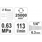 AIR DIE GRINDER 6mm, 25.000 aps/min (YT-09632)
