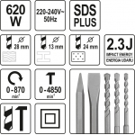 Perforatorius SDS PLUS | metalinė pavara | 620 W (YT-82115)